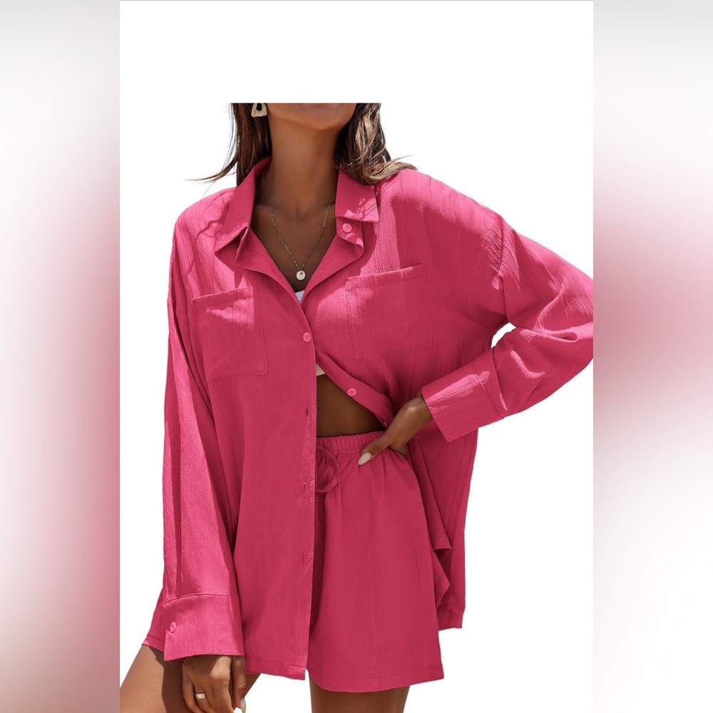 Brand New:: Women’s 2 Piece Set Button Down Top and Shorts Long Sleeve